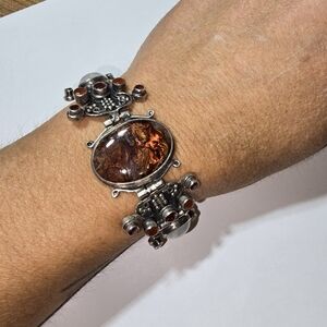 CUSTOME MADE JASPER- MOONSTONE- CARNELIAN-MOTHER OF PEARL BRACELET.